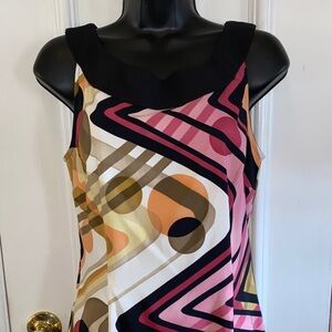 Connected Apparel Pink and Black Geometric Mini Dress
